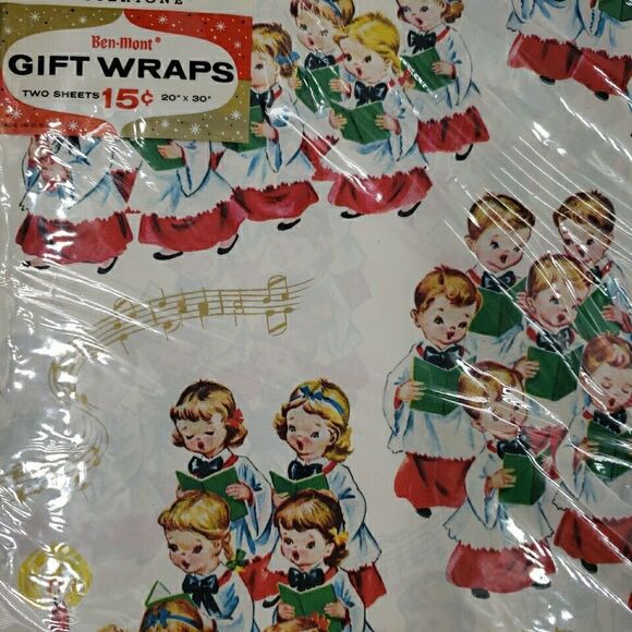 Vintage MCM Christmas Gift Wrapping Paper Wrap Children Carolers Choir Ben Mont - Picture 5 of 10
